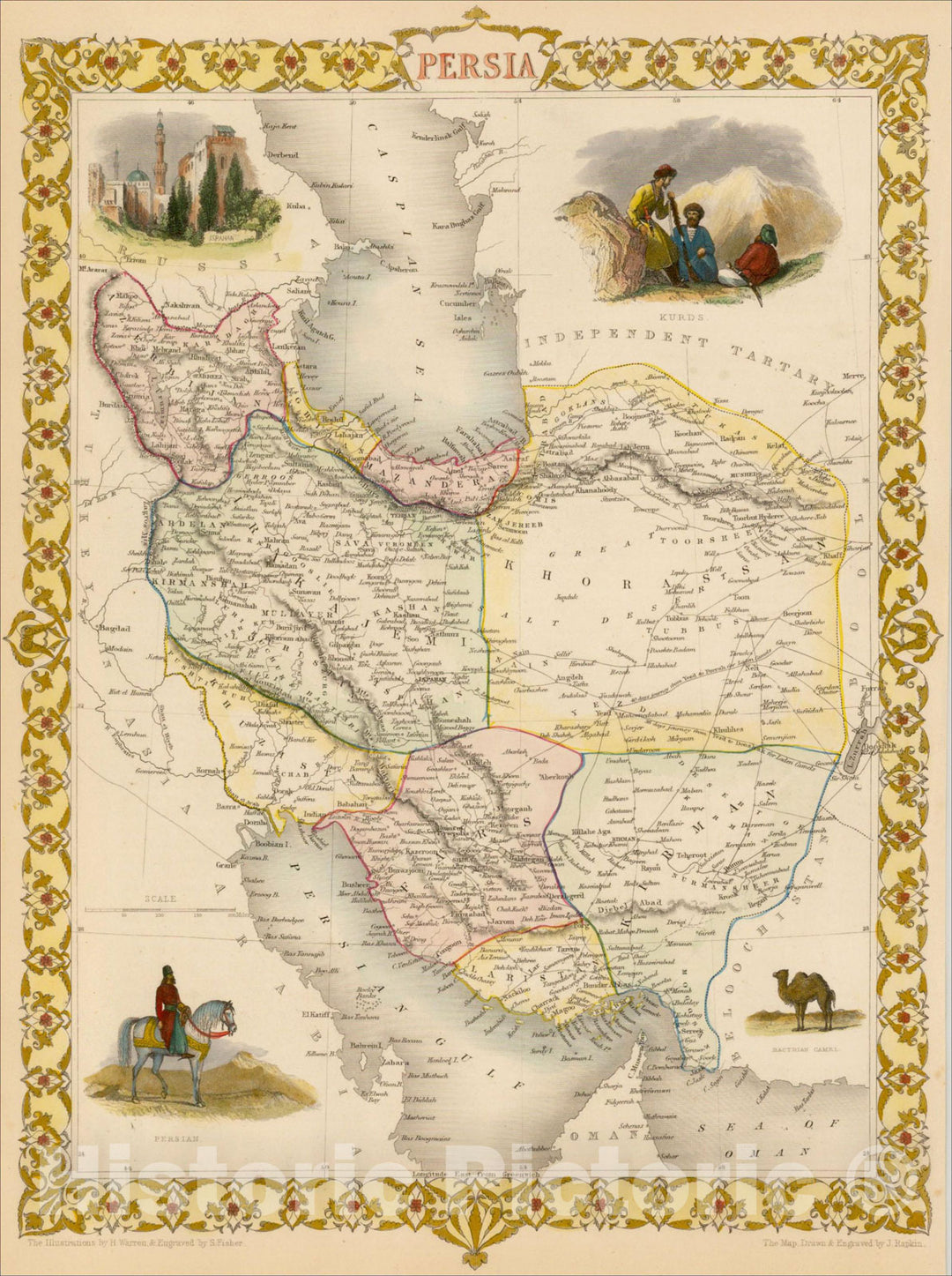 Historic Map : Persia, 1851, John Tallis, v4, Vintage Wall Art