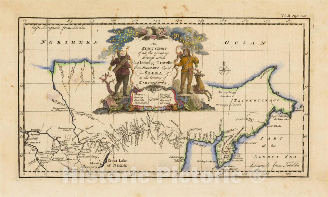 Historic Map : An Exact Chart of Tobolski, Capital of Siberia to the Country of Kamtschatka, 1744, v3, Vintage Wall Art