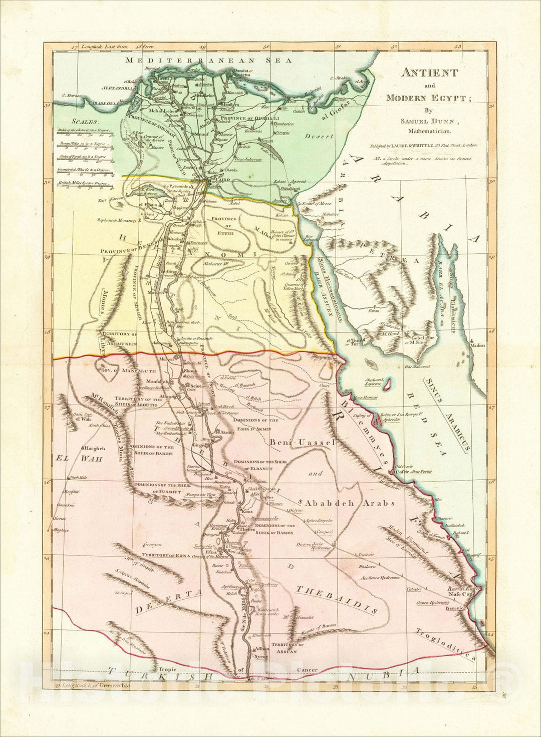 Historic Map : Antient and Modern Egypt, 1794, , Vintage Wall Art