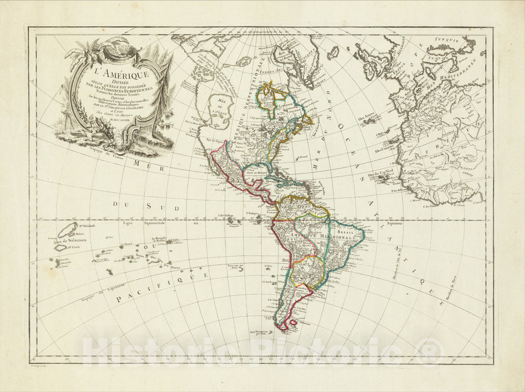 Historic Map : L'Amerique Divisee Selon Quelle Est Possedee Par Les Puissances Europeennes Suivant les derniers Traites [Bay of the West], 1779, Vintage Wall Art