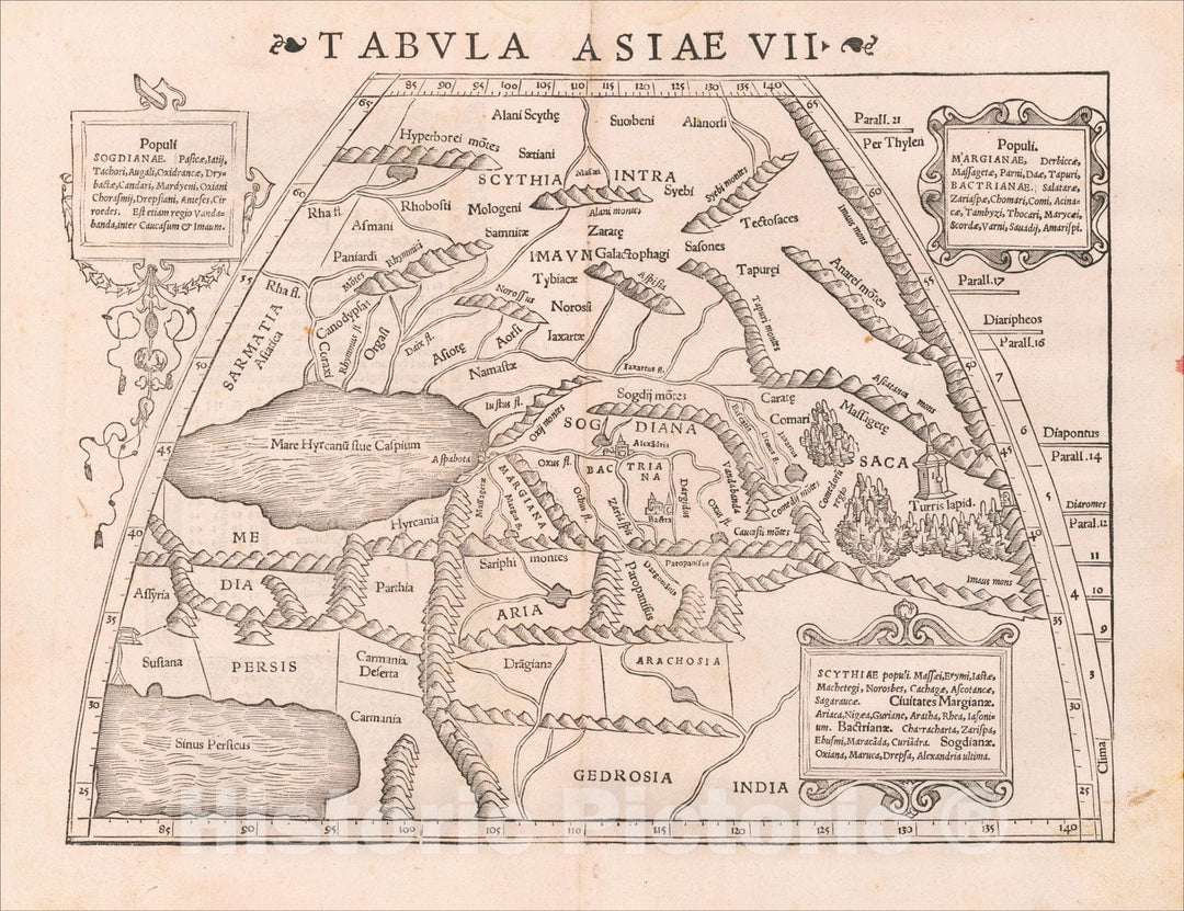 Historic Map : Tabula Asiae VII [Iran, Afghanistan, Turkmenistan, Uzbekistan, Kazakhastan, Pakistan, India], 1542, Sebastian M?nster, Vintage Wall Art