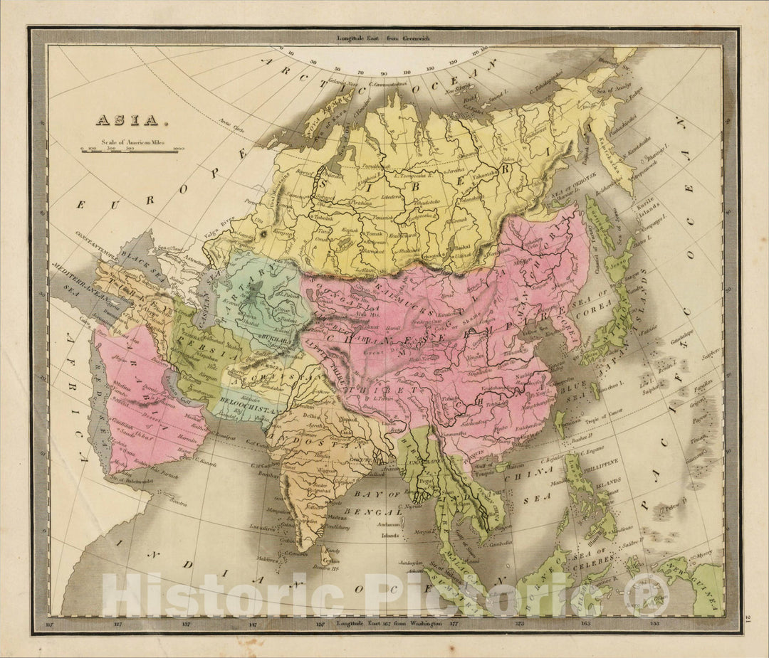 Historic Map : Asia, 1842, Jeremiah Greenleaf, v2, Vintage Wall Art