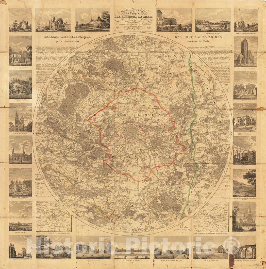 Historic Map : Nouvelle Carte Routiere du Voyageur aux Environs de Paris Contenant: les Departemens de la Seine, 1830, Le Roi, Vintage Wall Art