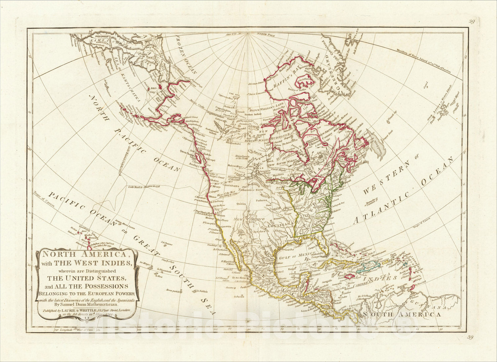 Historic Map : North America, with The West Indies, wherein are Distinguished The United States, and All The Possessions Belonging to the European Powers, 1794, Vintage Wall Art