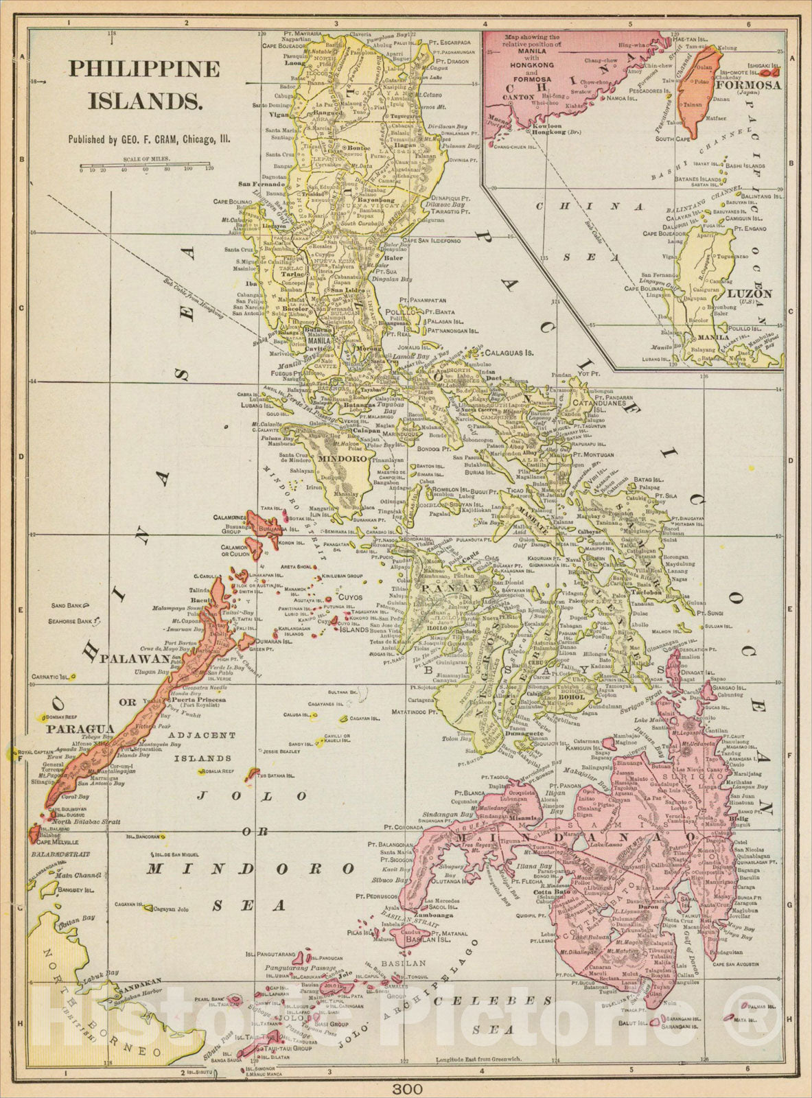 Historic Map : Philippine Islands, c1890, George F. Cram, Vintage Wall Art