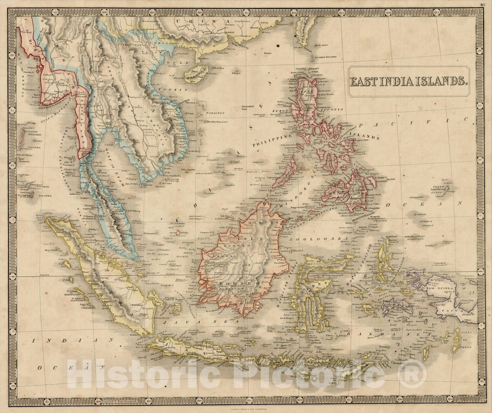 Historic Map : East India Islands (includes Hong Kong & Philippines), c1850, , Vintage Wall Art