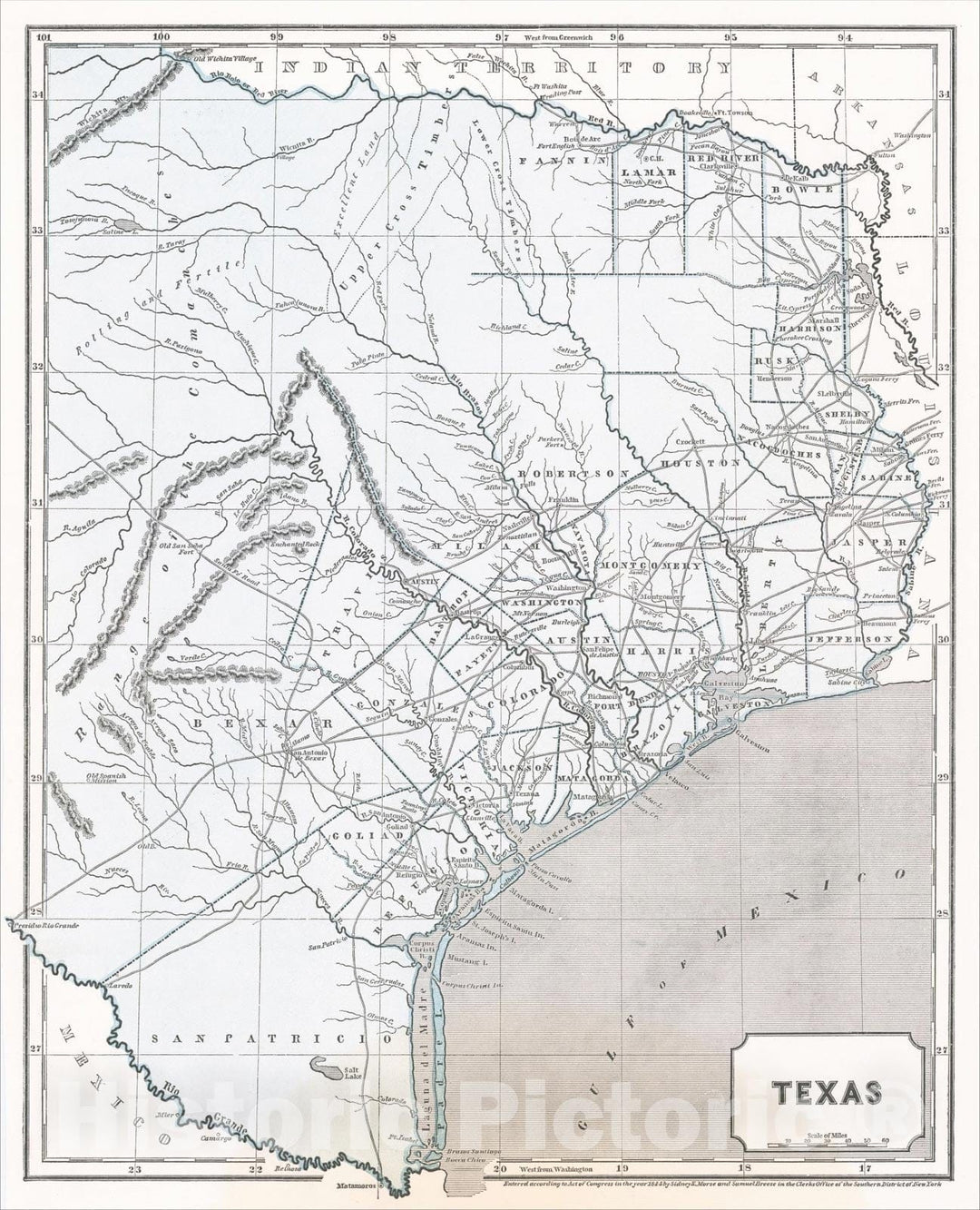 Historic Map : Texas, 1844, Sidney Morse, v2, Vintage Wall Art