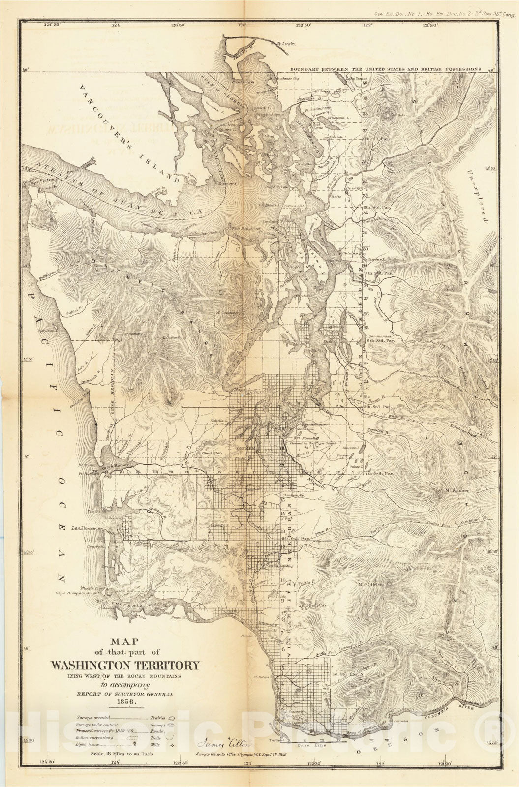 Historic Map : Map of that part of Washington Territory Lying West of the Rocky Mountains to accompany Report of Surveyor General 1858, 1858, Vintage Wall Art