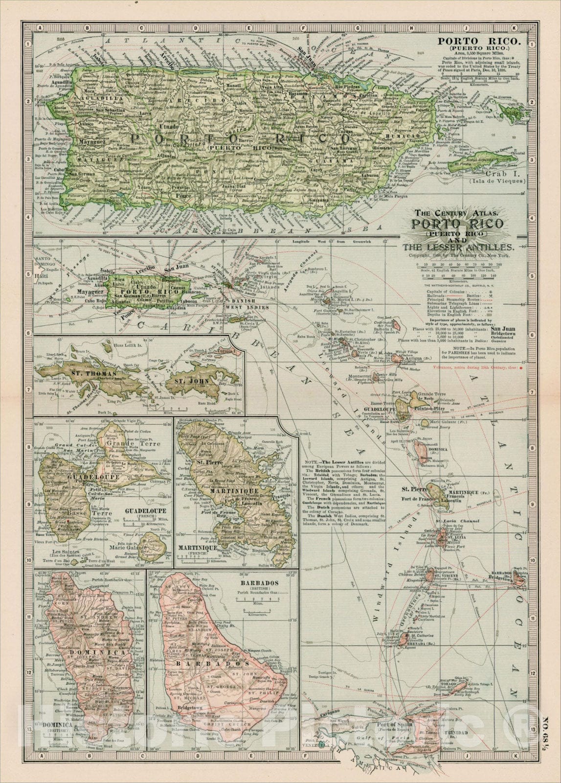 Historic Map : Porto Rico (Puerto Rico) and The Lesser Antilles, 1897, The Century Company, Vintage Wall Art