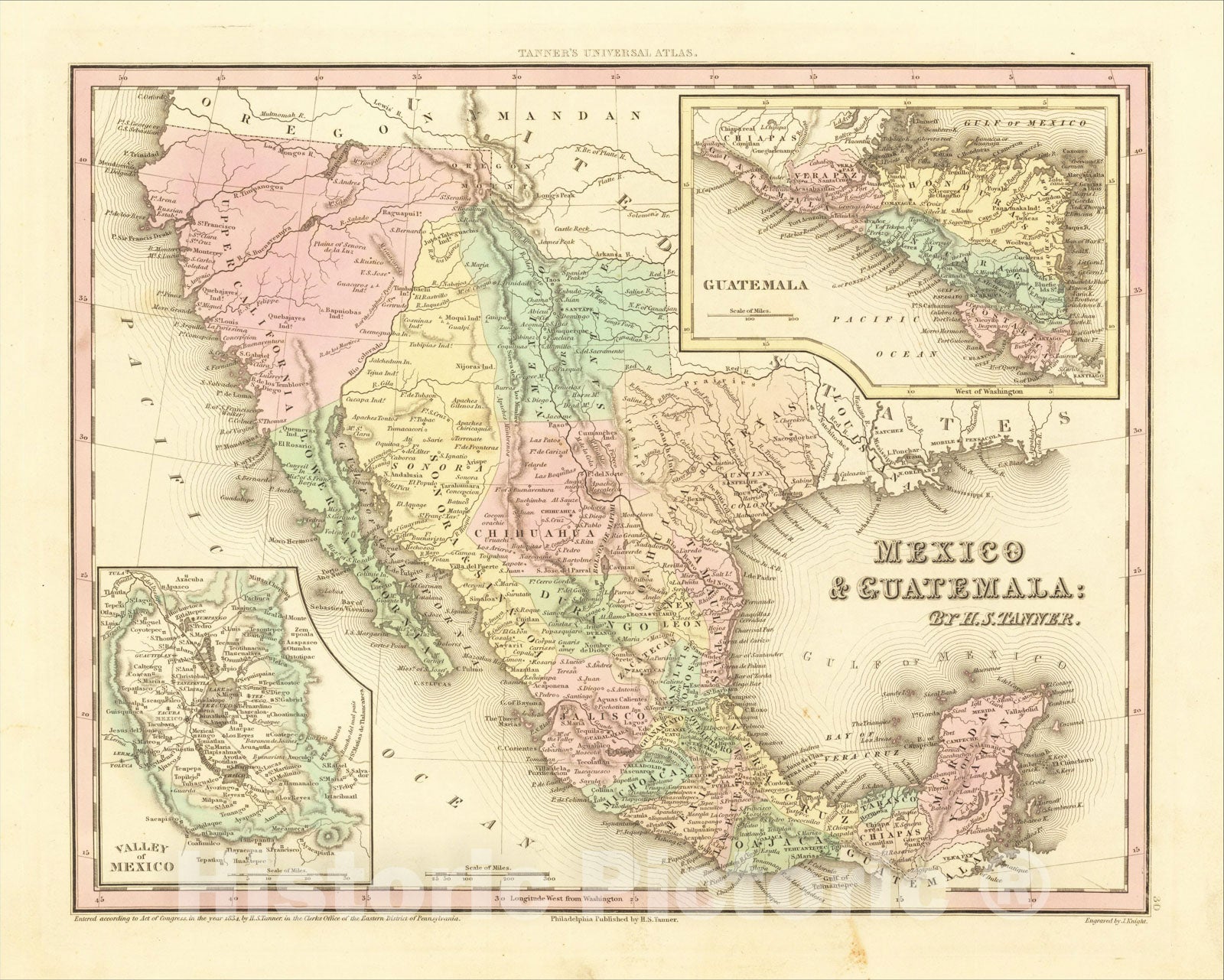 Historic Map : Mexico and Guatemala [Showing pre-Republic of Texas (Coahuila and Texas)], 1836, Henry Schenk Tanner, v2, Vintage Wall Art