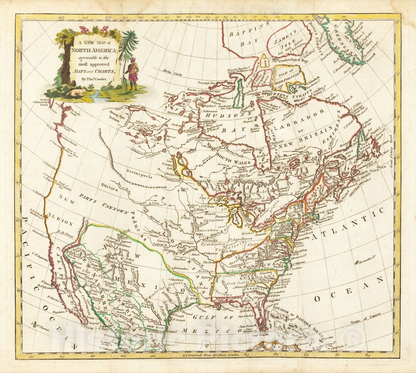 Historic Map : A New Map of North America, agreeable to the most approved Maps and Charts., 1775, Thomas Conder, Vintage Wall Art