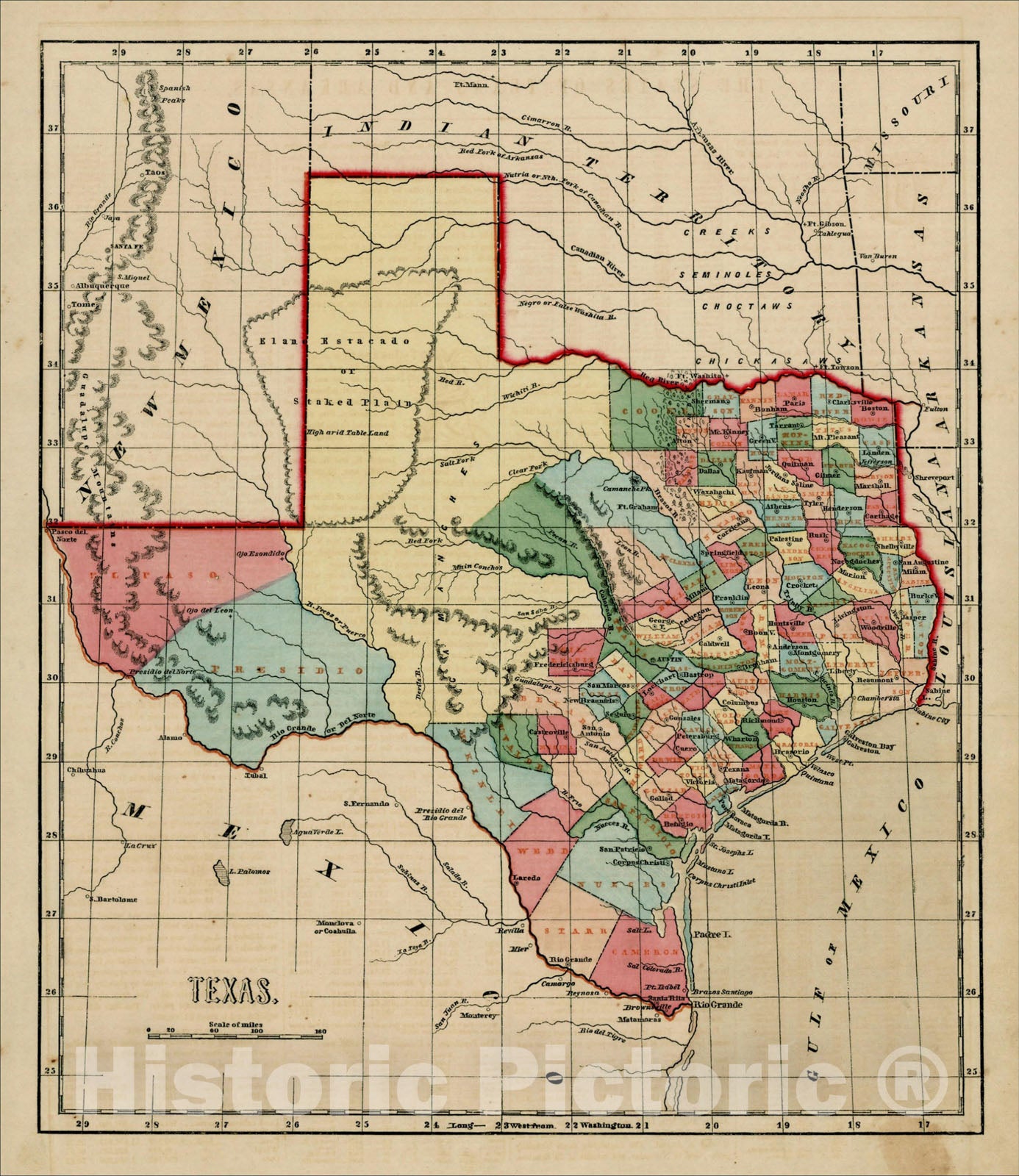 Historic Map : Texas, 1856, Sidney Morse, Vintage Wall Art