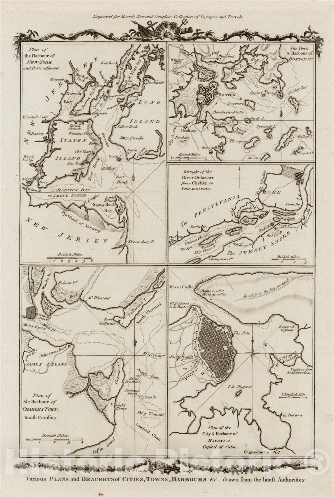 Historic Map : Various Plans and Draughts of Cities, Towns, Harbours &c, [New York, Boston, Charleston, Delaware River to Philadelphia & Havana], 1779, v1, Vintage Wall Art