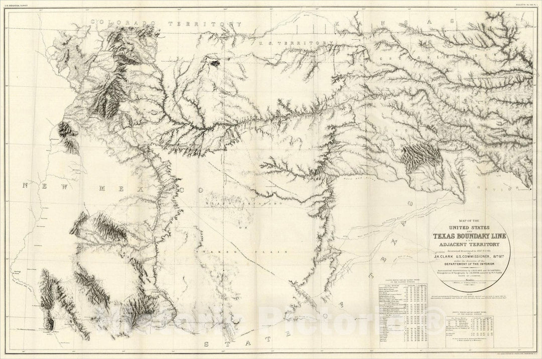 Historic Map : Map of the United States and Texas Boundary Line, 1902, United States GPO, Vintage Wall Art