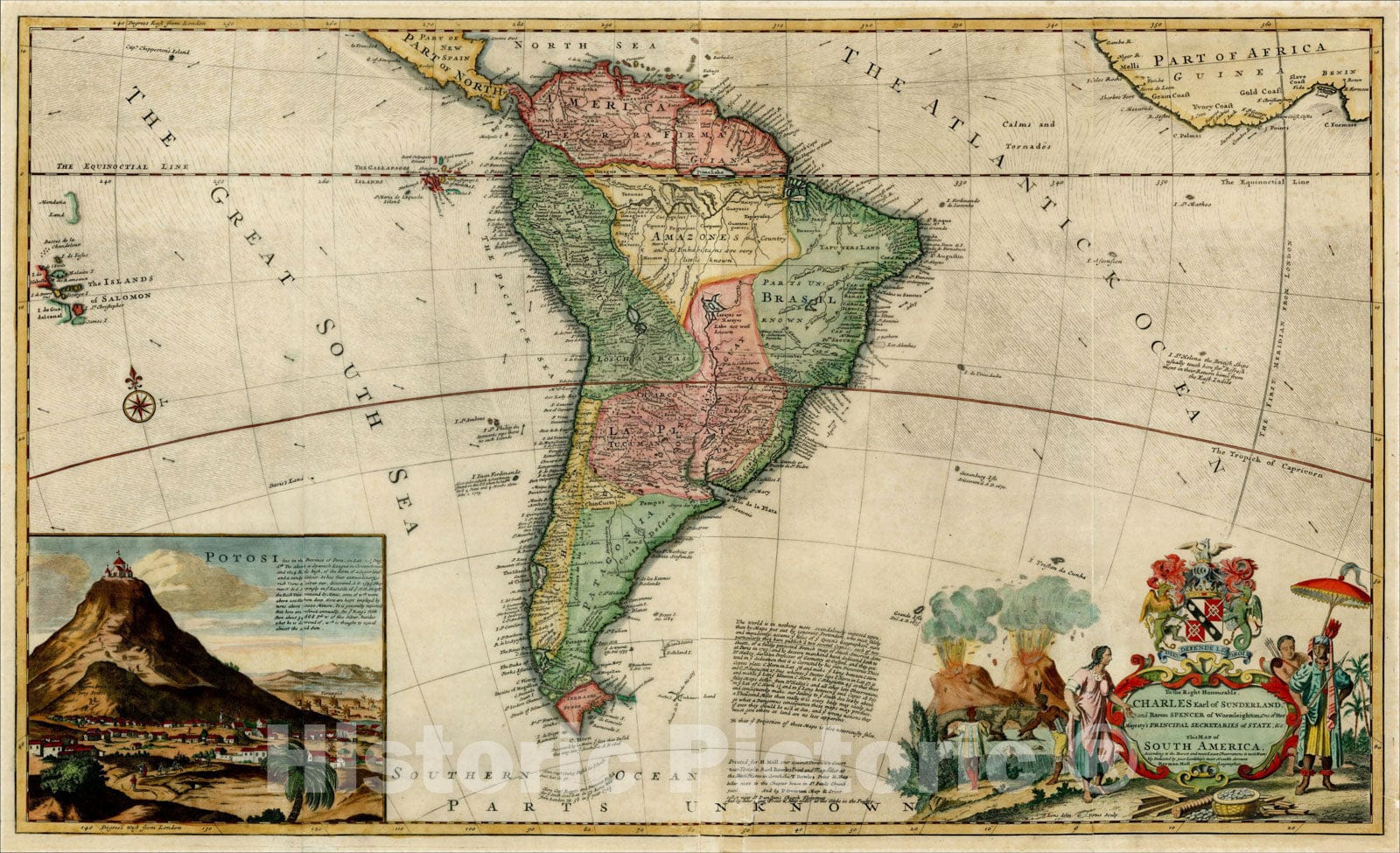 Historic Map : Map of South America, c1710, , Vintage Wall Art