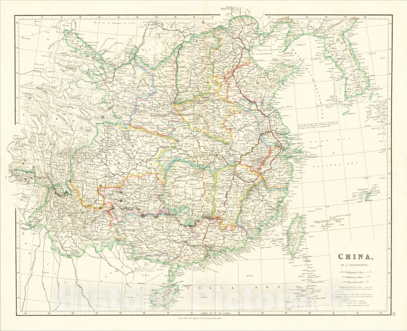 Historic Map : China, 1840, John Arrowsmith, Vintage Wall Art