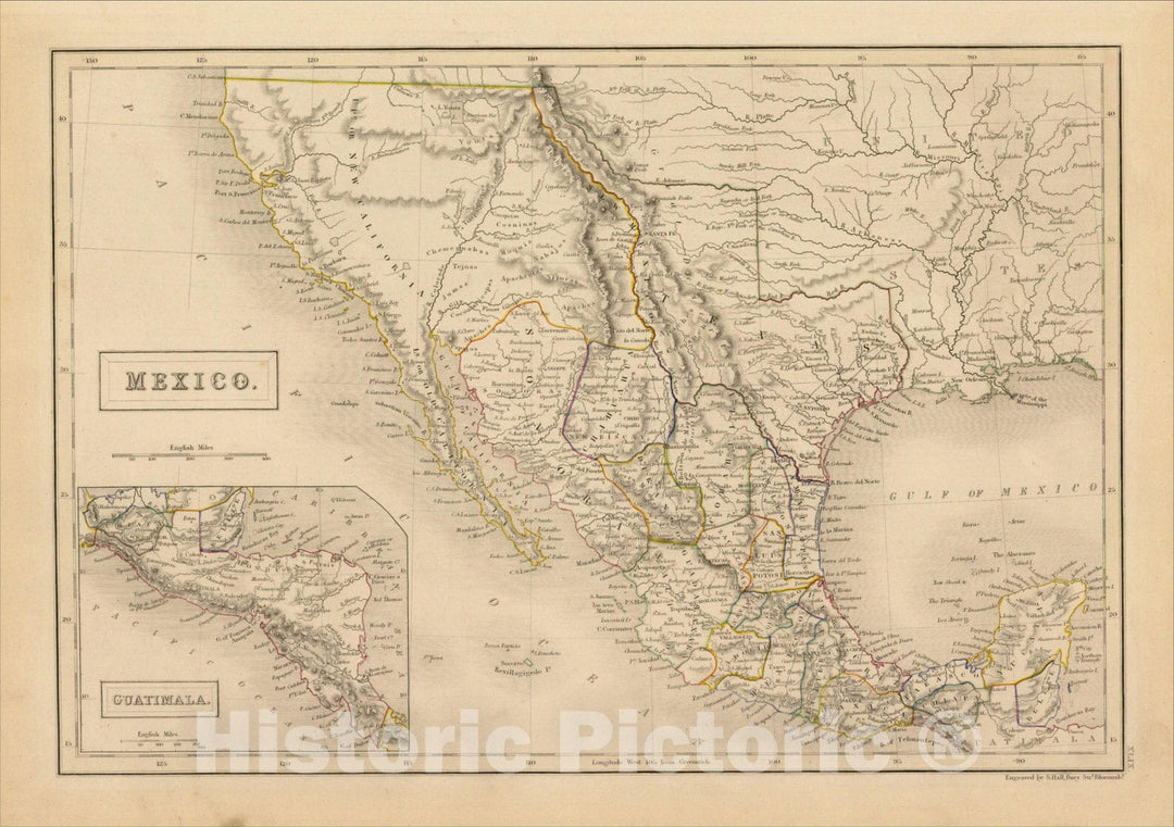 Historic Map : Mexico [Republic of Texas], c1844, Sidney Hall, v2, Vintage Wall Art