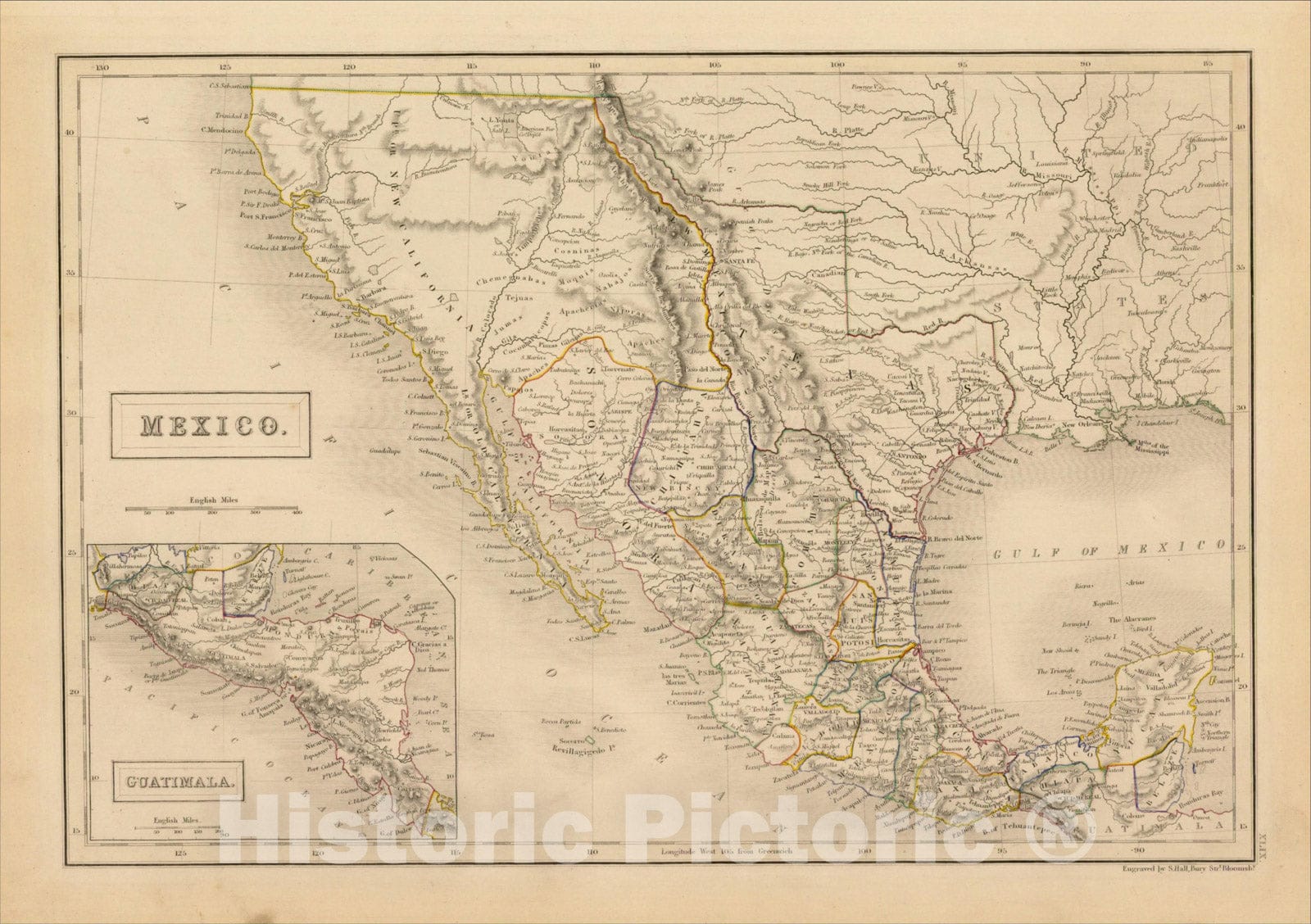 Historic Map : Mexico [Republic of Texas], c1844, Sidney Hall, v2, Vintage Wall Art