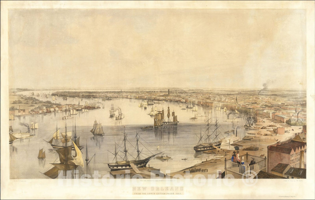 Historic Map : New Orleans From The Lower Cotton Press 1852, 1852, Jonathan William Hill, v1, Vintage Wall Art