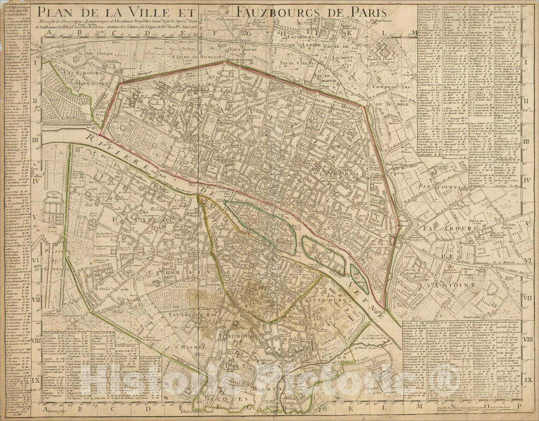 Historic Map : Plan de la Ville et Fauxbourgs de Paris, 1716, 1716, , Vintage Wall Art