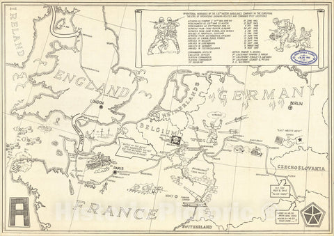 Historic Map : (Second World War - Triumphal Map) Operational Movement of the 575th Motor Ambulance Company in the European Theatre of Operations, 1945, , Vintage Wall Art