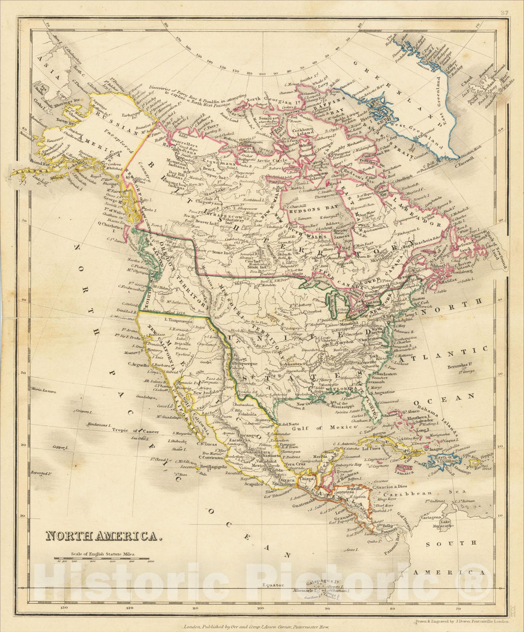 Historic Map : North America, 1840, John Dower, Vintage Wall Art