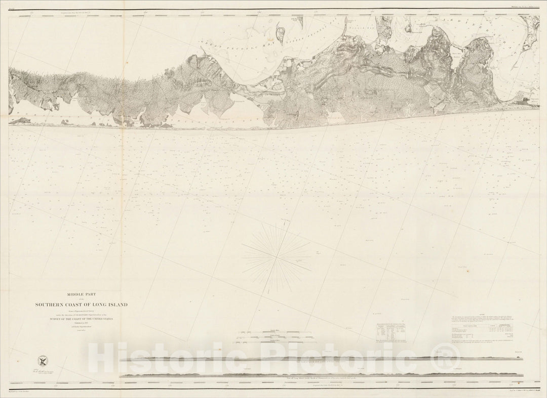 Historic Map : Middle Part of the Southern Coast of Long Island, 1857, United States Coast Survey, Vintage Wall Art