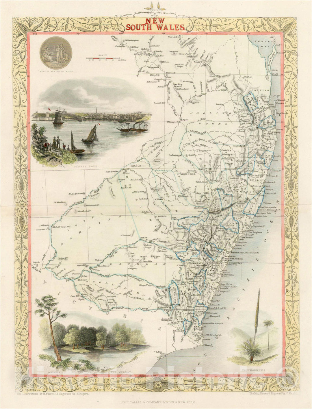 Historic Map : New South Wales, 1851, John Tallis, v4, Vintage Wall Art