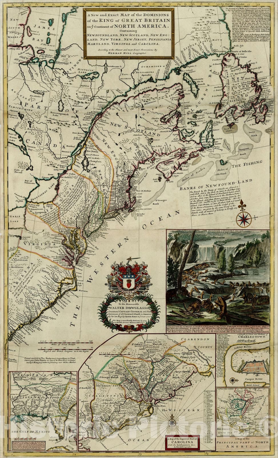 Historic Map : A New and Exact Map of the Dominions of the King of Great Britain on ye Continent of North America, [Beaver Map], 1715, Herman Moll, Vintage Wall Art