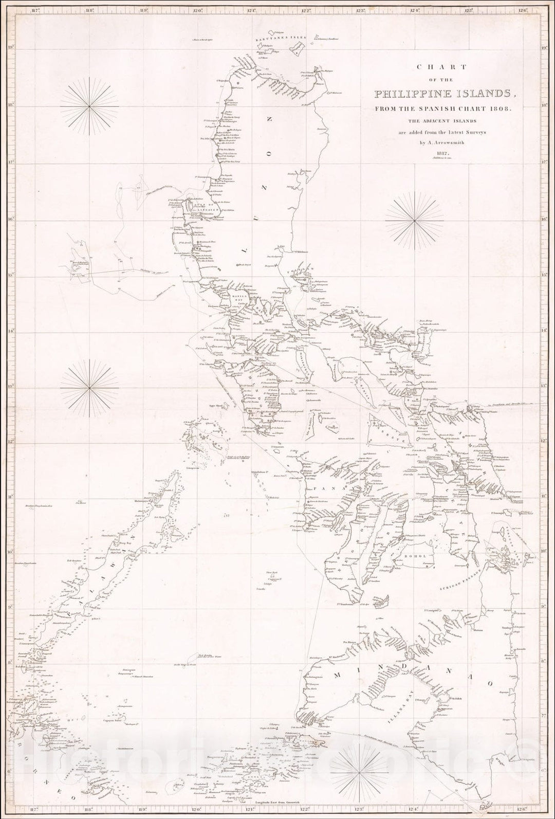 Historic Map : Chart of the Philippine Islands, from the Spanish Chart 1808. The Adjacent Islands, 1812, Vintage Wall Art