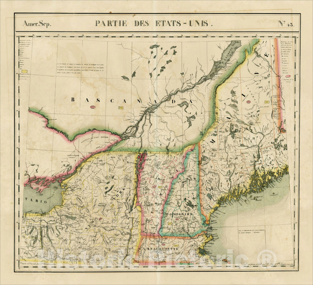 Historic Map : Amer. Sep. No. 43 Partie Des Etats-Unis. [New England and New York], 1825, , Vintage Wall Art