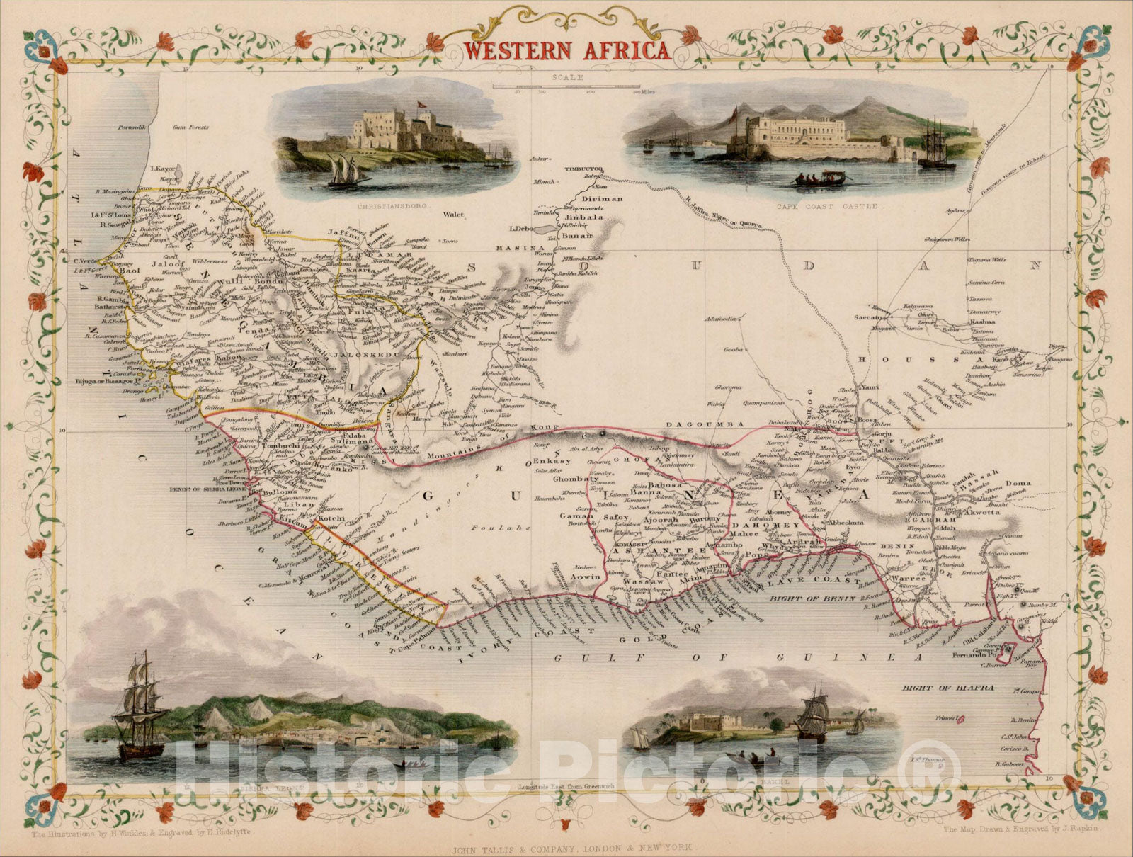 Historic Map : Western Africa, 1851, John Tallis, v4, Vintage Wall Art