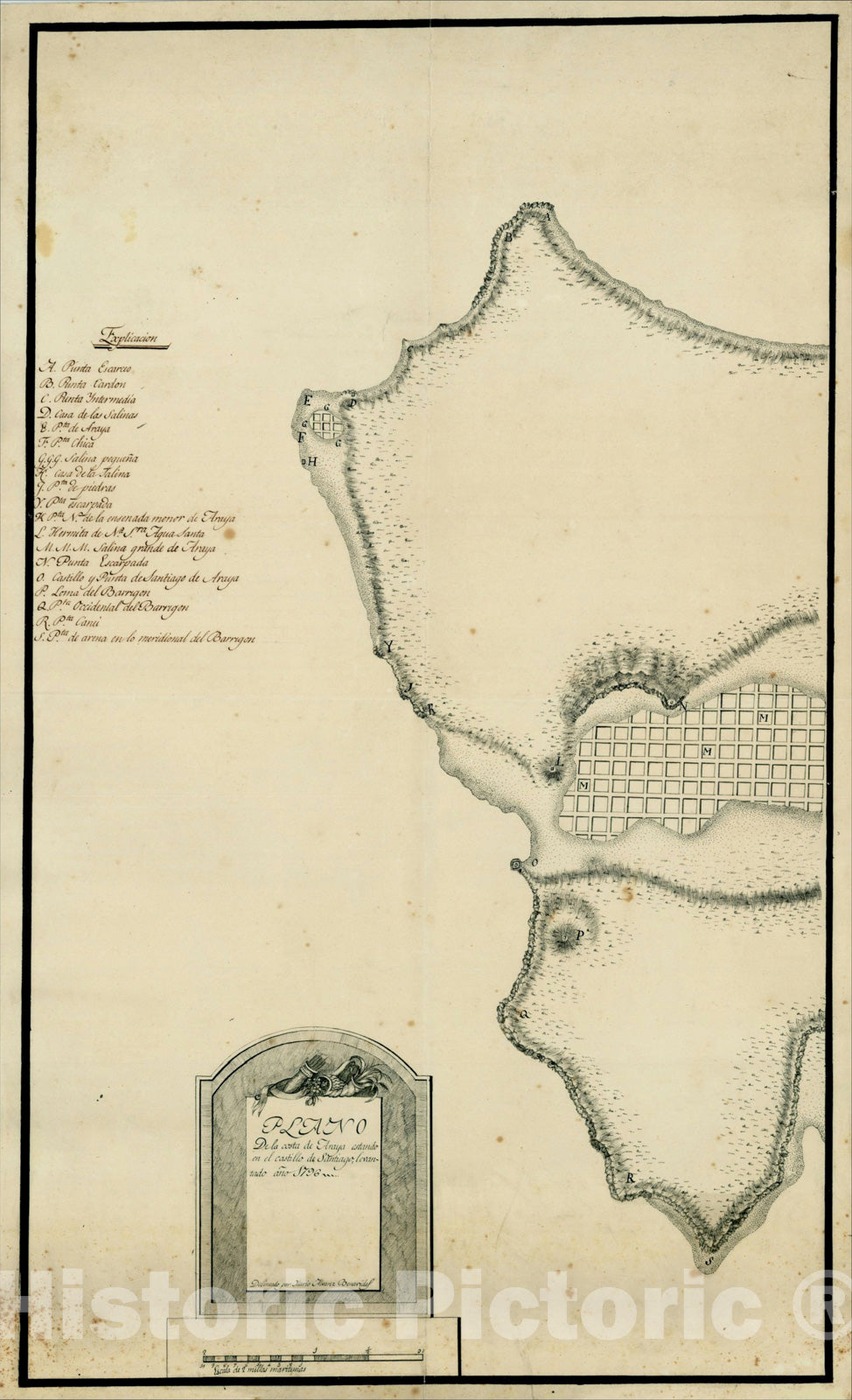 Historic Map : Plano De la Costa de Anaya estando en el castillo de Santiago levantado ano 1796 [manuscript map], c1796, , Vintage Wall Art