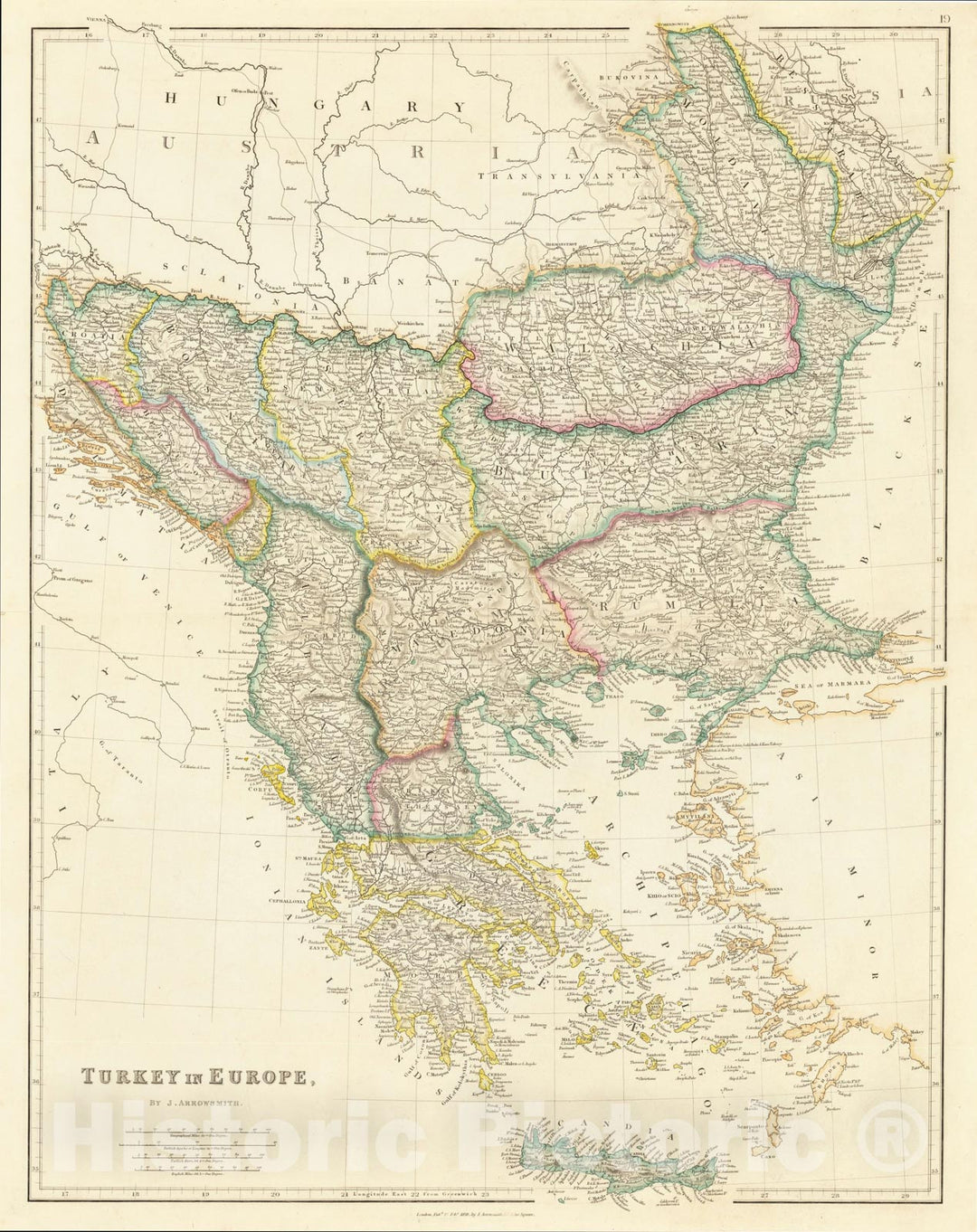 Historic Map : Turkey in Europe, 1858, John Arrowsmith, Vintage Wall Art