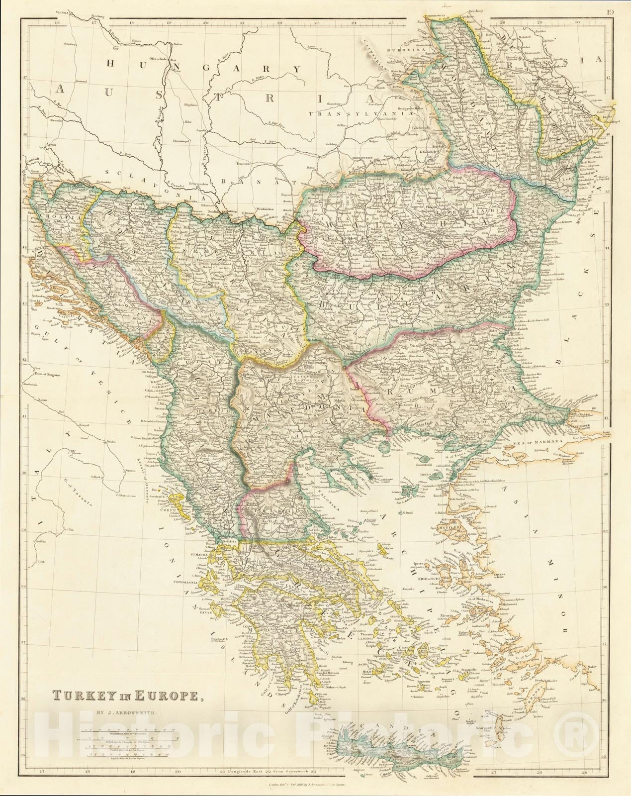 Historic Map : Turkey in Europe, 1858, John Arrowsmith, Vintage Wall Art