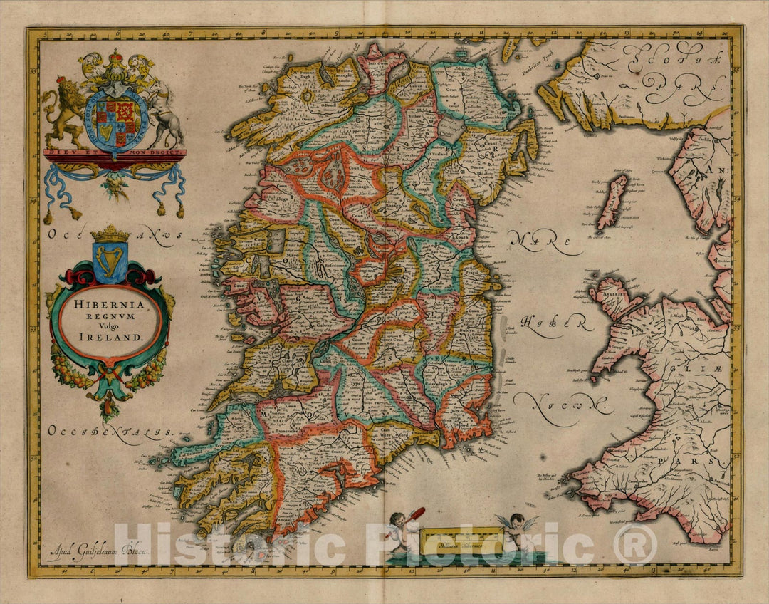 Historic Map : Hibernia Regnum Vulgo Ireland, c1640, , Vintage Wall Art