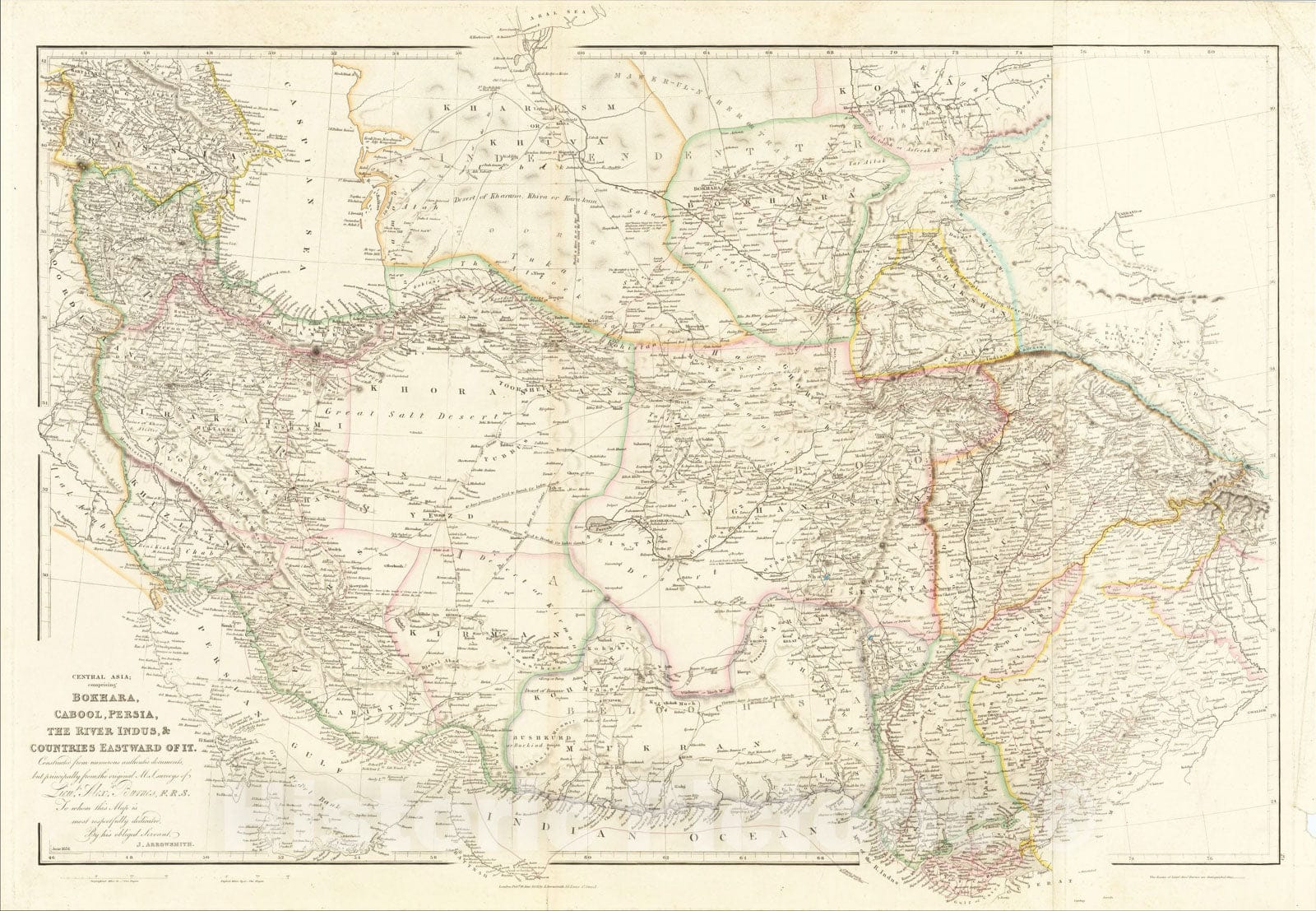 Historic Map : Central Asia; comprising Bokhara, Cabool, Persia, The River Indus, 1842, John Arrowsmith, Vintage Wall Art