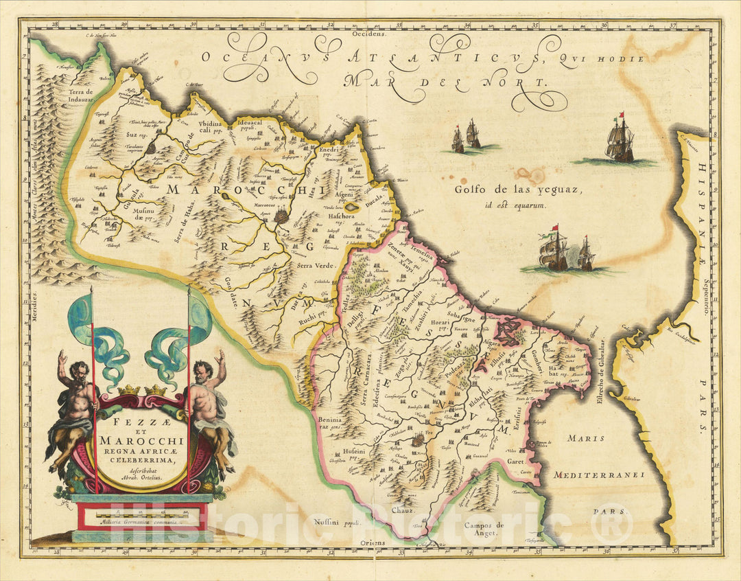 Historic Map : Fezzae et Marocchi Regna Africae Celeberrima, c1640, Willem Janszoon Blaeu, Vintage Wall Art