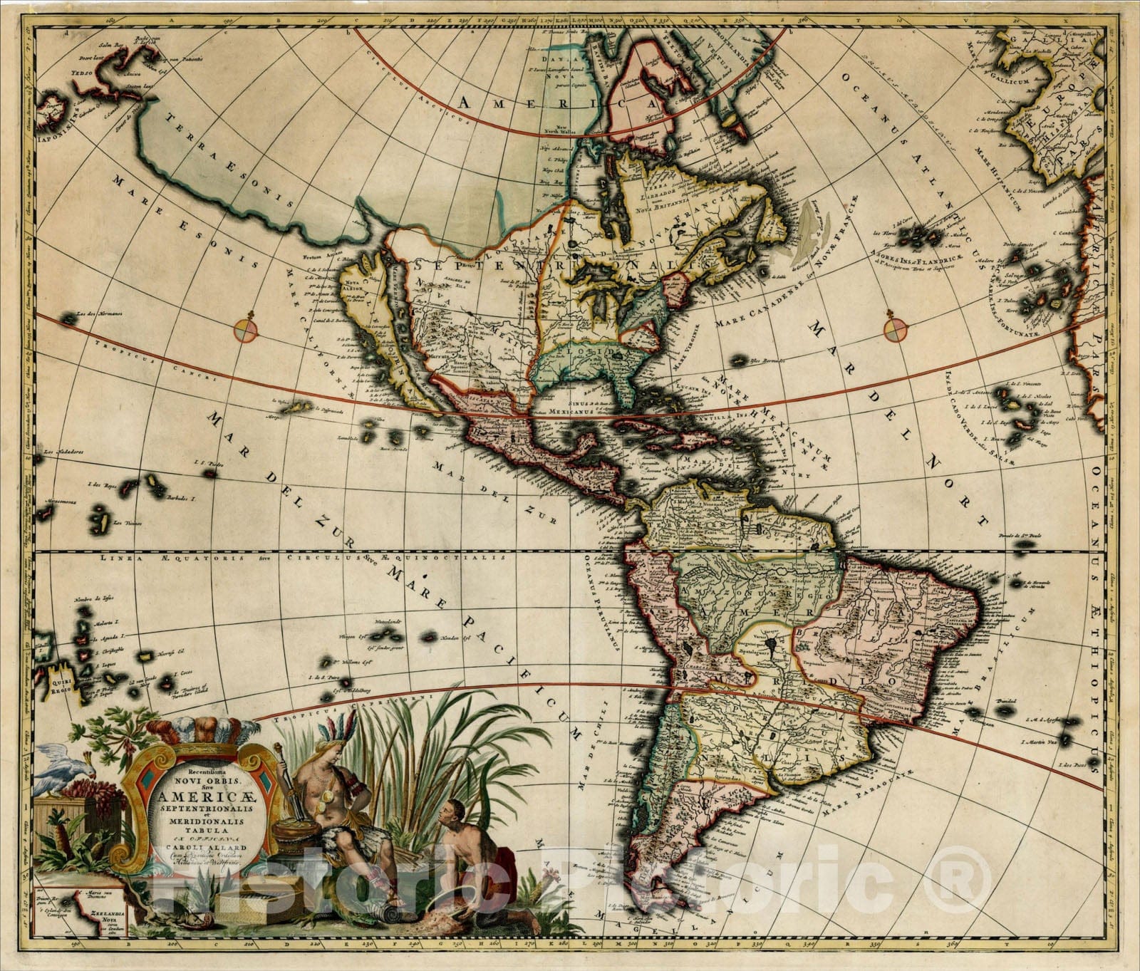 Historic Map : Recentissima Novi Orbis Sive Americae Septentrionali [New Zealand Inset and California as an Island], 1700, Carel Allard, v2, Vintage Wall Art