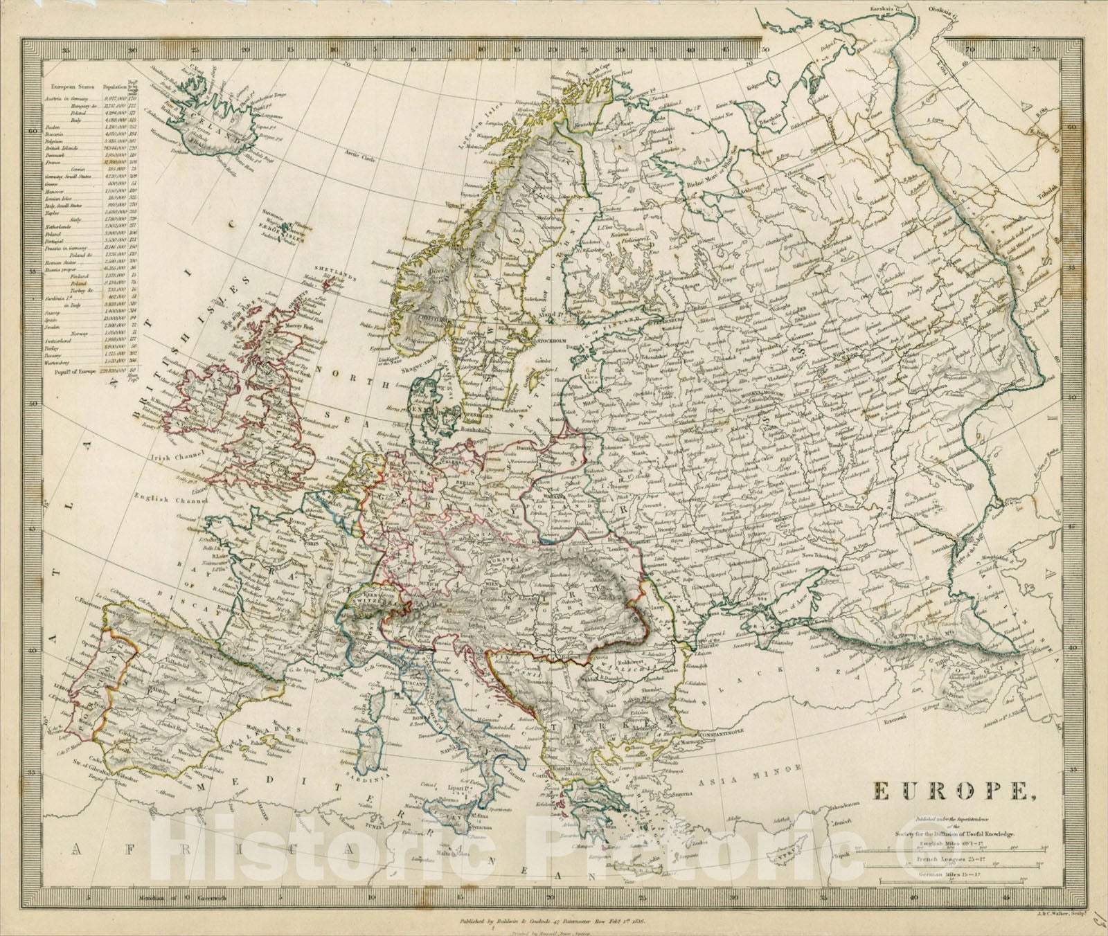 Historic Map : Europe, 1836, Society for the Diffusion of Useful Knowledge, Vintage Wall Art