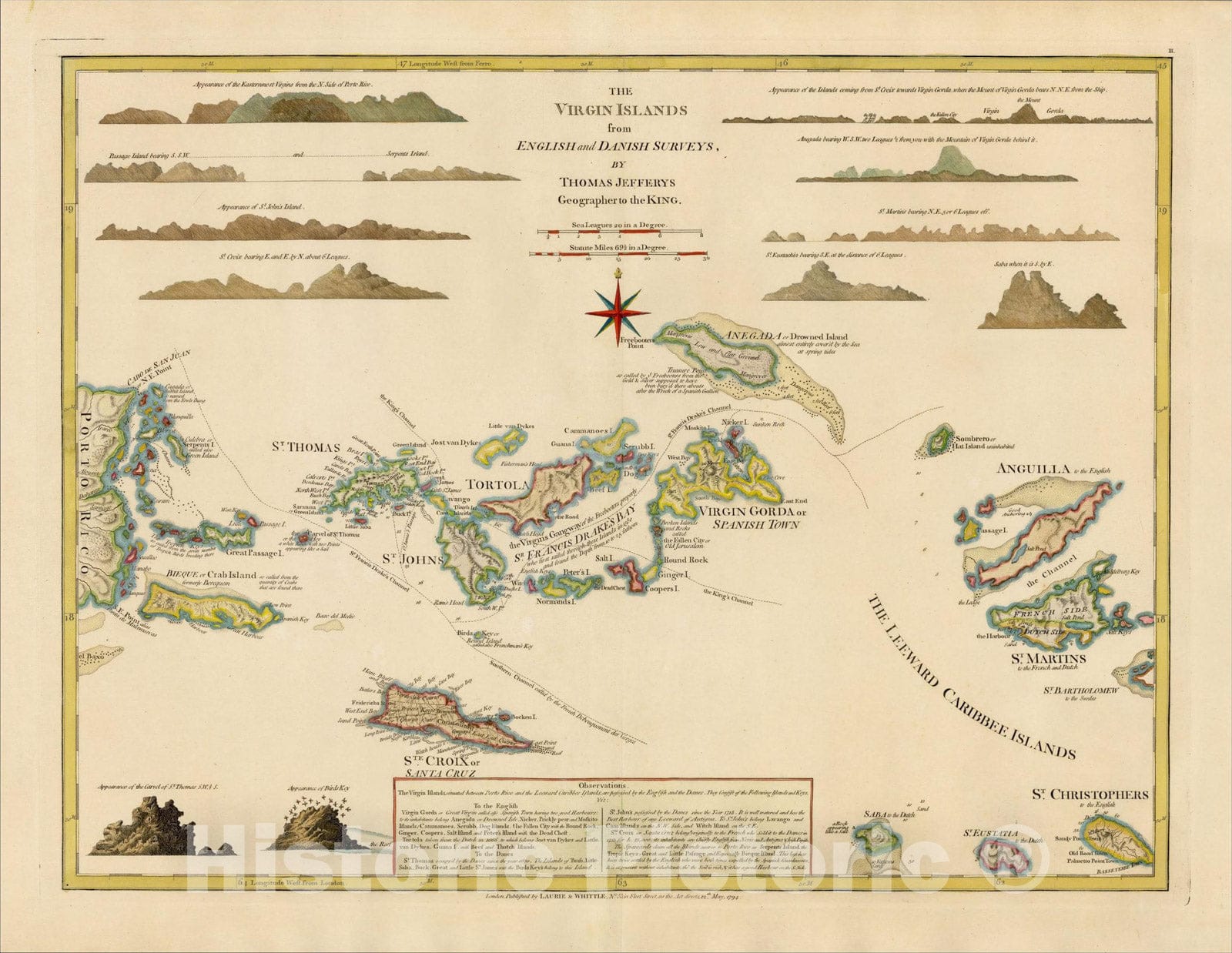 Historic Map : The Virgin Islands from English and Danish Surveys, By Thomas Jefferys Geographer to the King, 1794, 1794, Thomas Jefferys, Vintage Wall Art