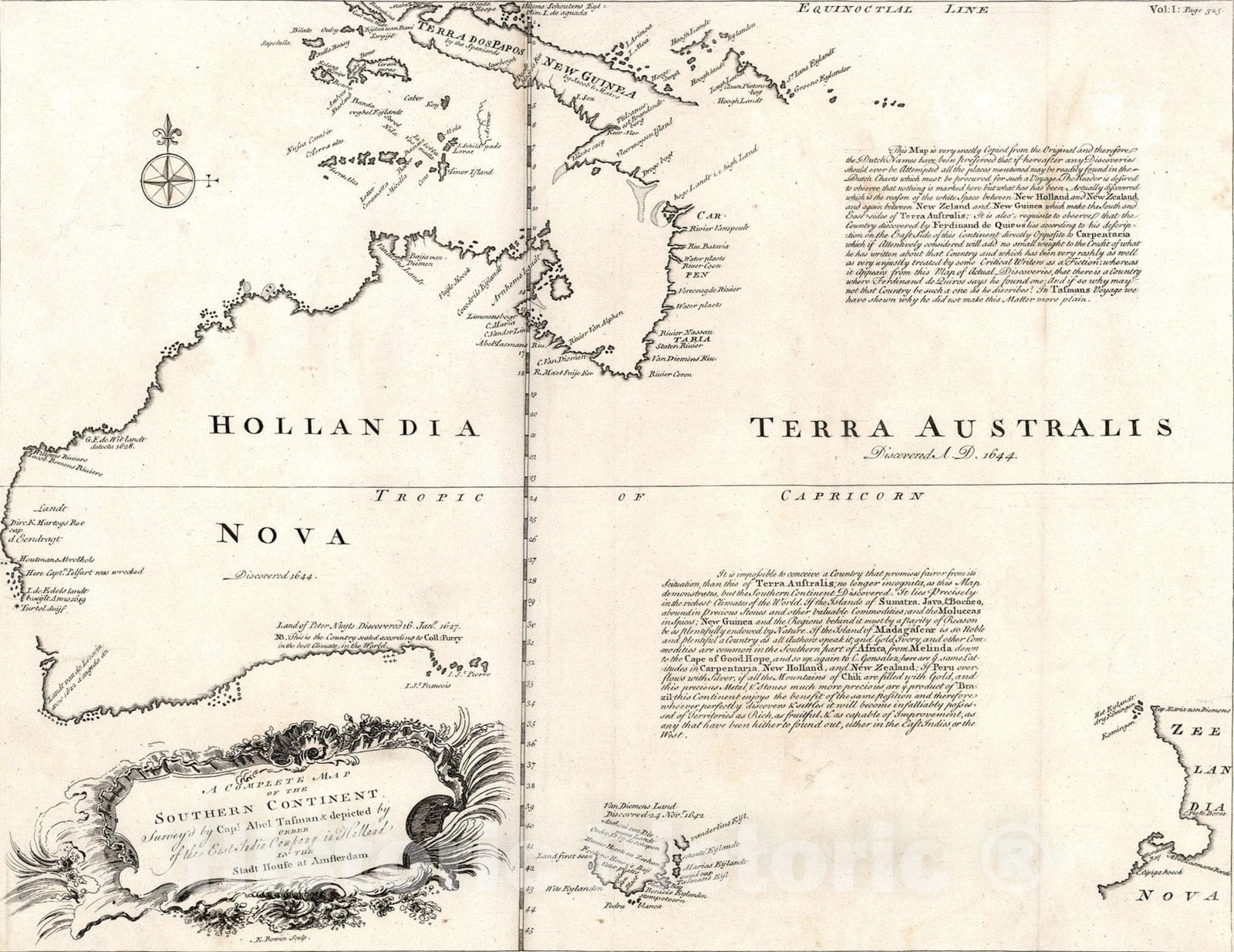 Historic Map : A Complete Map of the Southern Continent, 1744, Emanuel Bowen, Vintage Wall Art