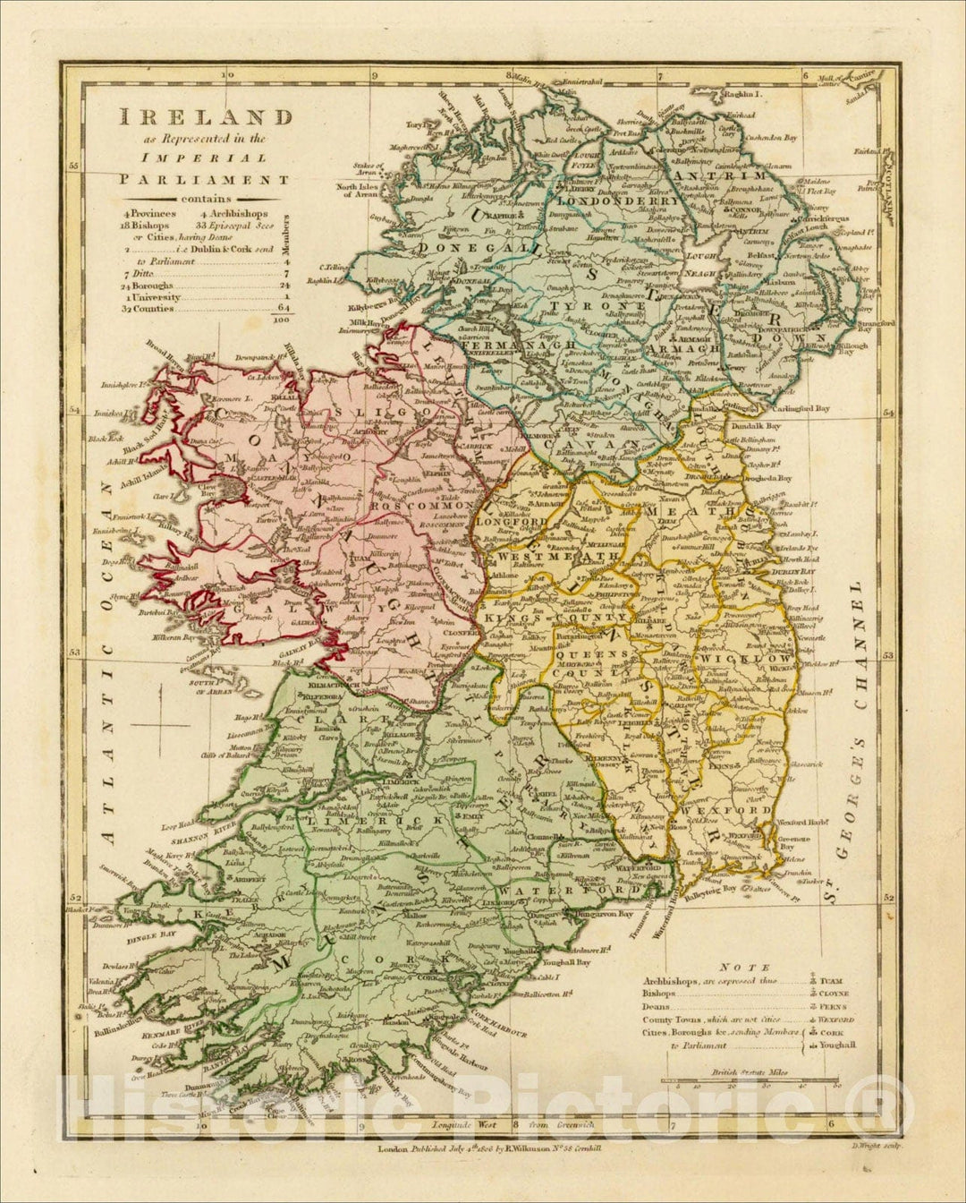 Historic Map : Ireland as Represented in the Imperial Government., 1806, Robert Wilkinson, v2, Vintage Wall Art