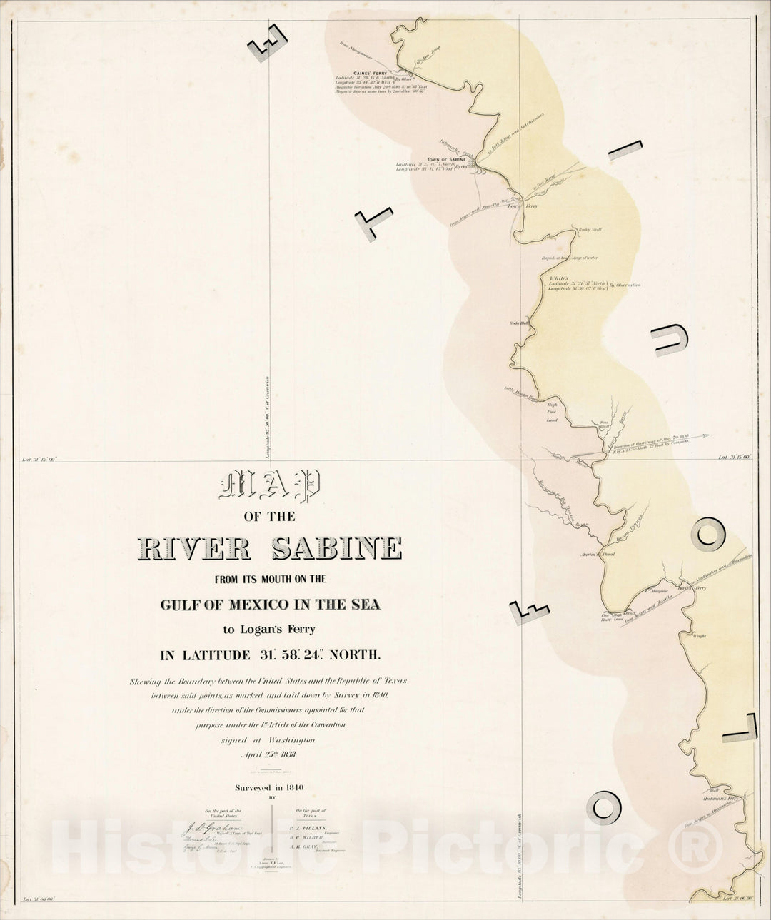 Historic Map : (The Official Maps Establishing of the Republic of Texas - International Boundary Survey Between the United States), 1840, Vintage Wall Art