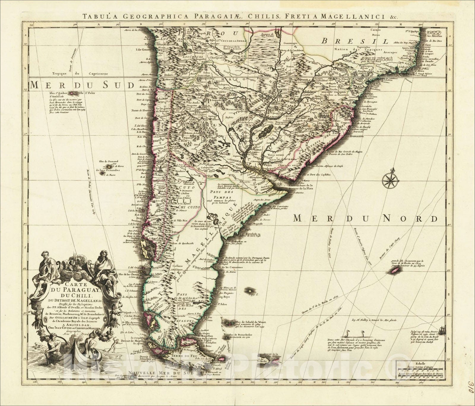 Historic Map : Carte du Paraguay du Chili du Detroit De Magellan &c. , c1720, Johannes Covens, Vintage Wall Art