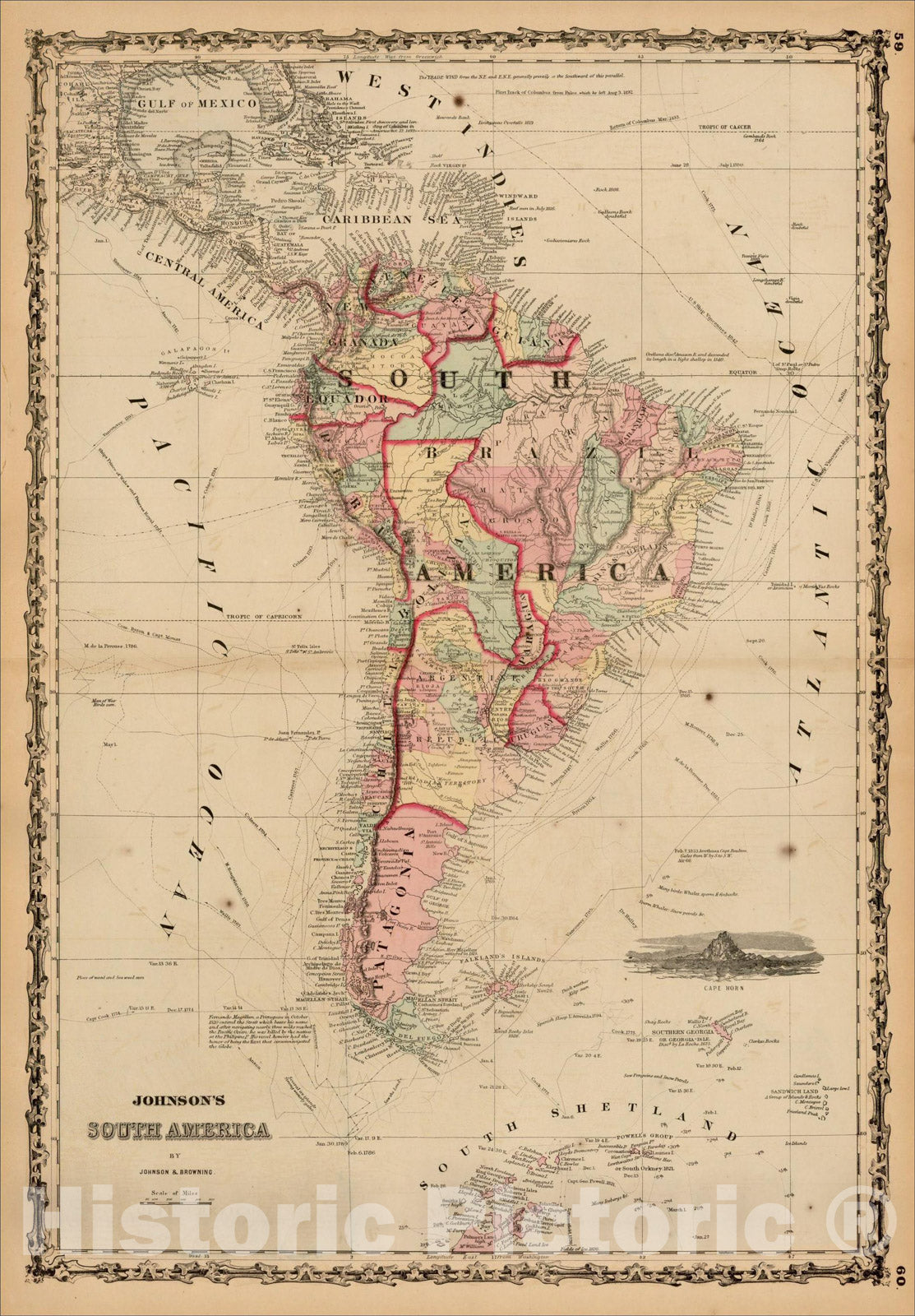 Historic Map : Johnson's South America, 1862, Alvin Jewett Johnson, v2, Vintage Wall Art