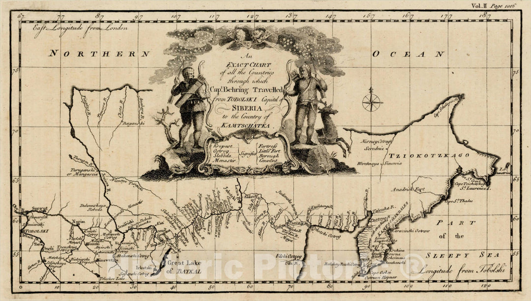 Historic Map : Tobolski, Capital of Siberia to the Country of Kamtschatka, 1744, v4, Vintage Wall Art