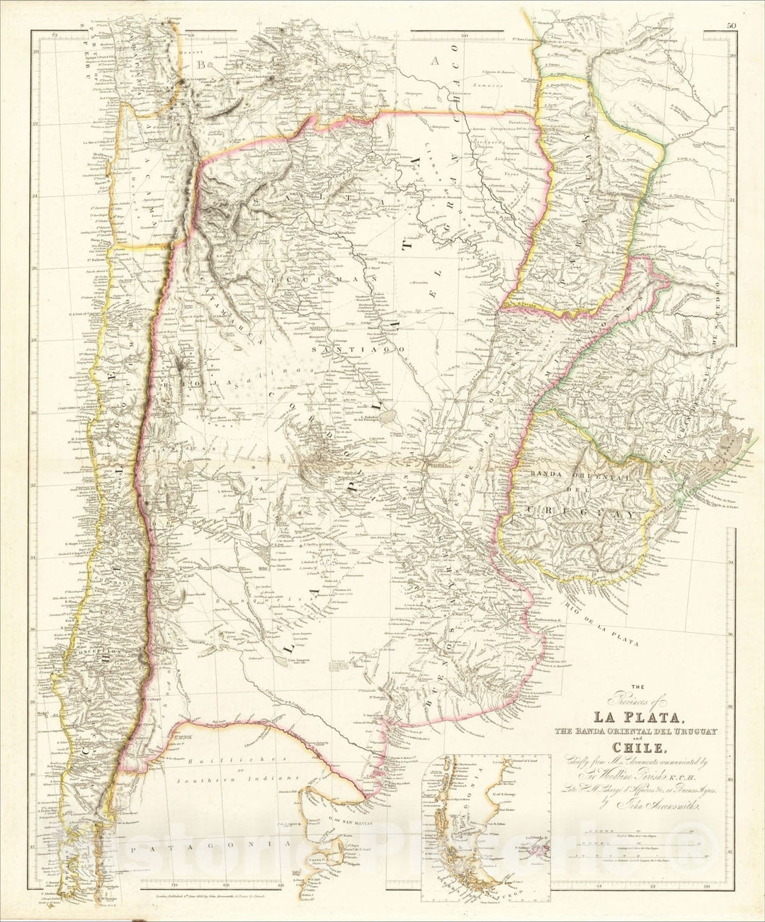 Historic Map : The Provinces of La Plata, The Banda Oriental Del Uruguay and Chile, 1839, John Arrowsmith, v1, Vintage Wall Art