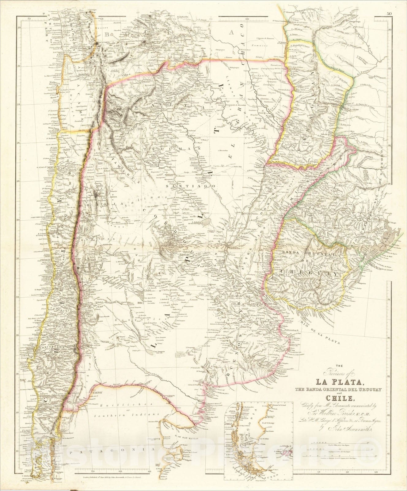 Historic Map : The Provinces of La Plata, The Banda Oriental Del Uruguay and Chile, 1839, John Arrowsmith, v1, Vintage Wall Art