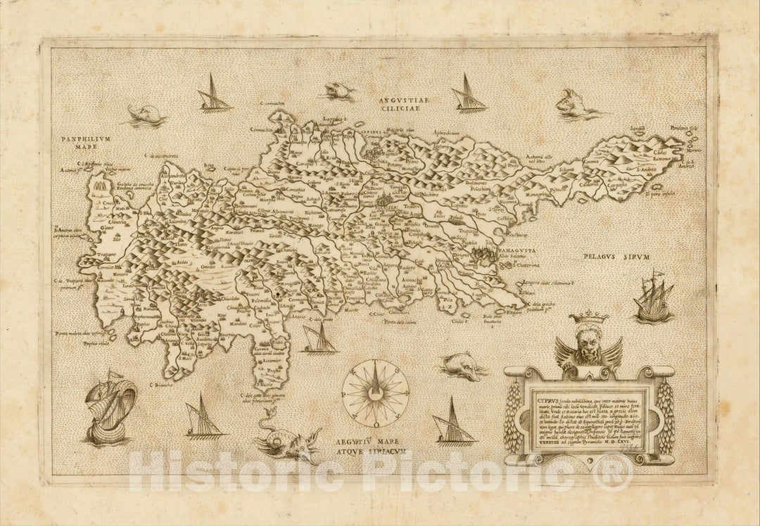 Historic Map : Cyprus insula nobilissima, que inter maiores huius maris primus sibi locu Vendicat, 1570, Giovanni Francesco Camocio, Vintage Wall Art